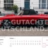 Monatsmotiv Februar: roter Alfa Romeo Spider vor georgianischen Stadthäusern in London – Oldtimer-Kalender 2027 mit Firmenlogo
